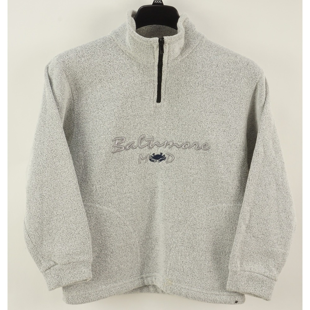 Vintage 1980s Baltimore Maryland USA Fleece 1/4 Zip Sweater Womens Small Crab